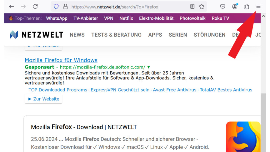 Mozilla Firefox-Menü öffnen 1