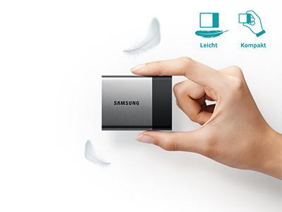 Samsung T1 Bild, welches das leichte Gewicht symbolisiert