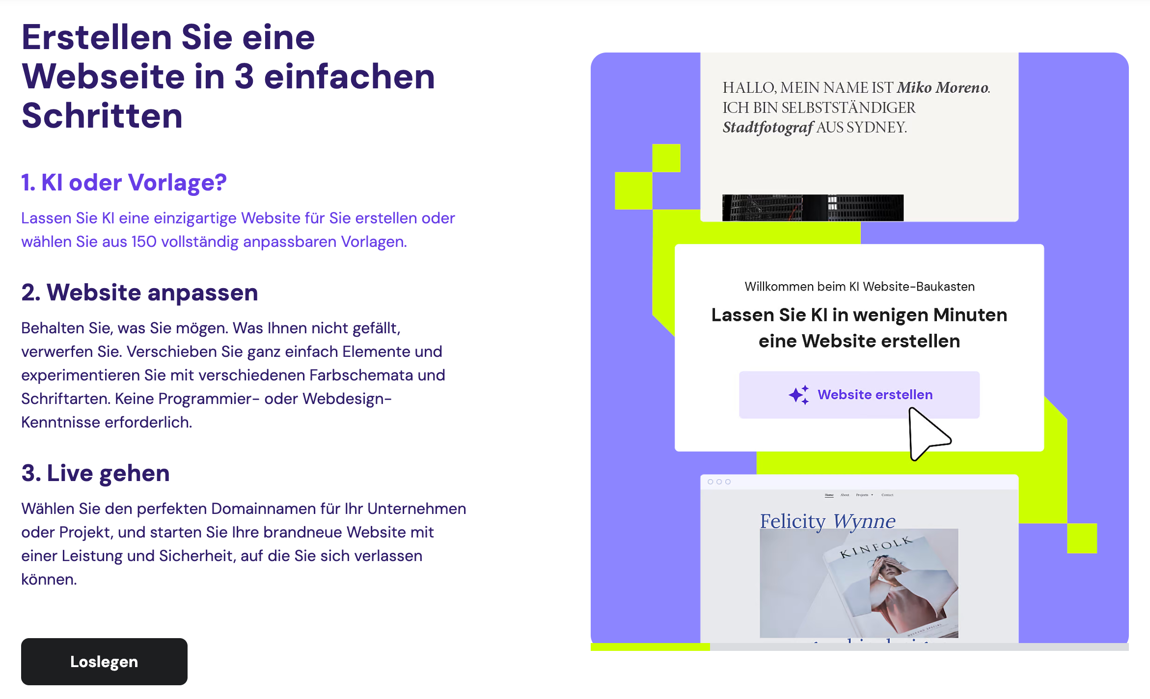 Mit dem Hostinger Website-Baukausten erstellt ihr eure Website, ohne dass Programmiererkenntnisse erforderlich sind.