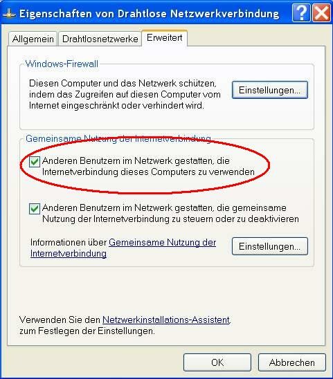 Gemeinsame Nutzung Der Internetverbindung Win Vista