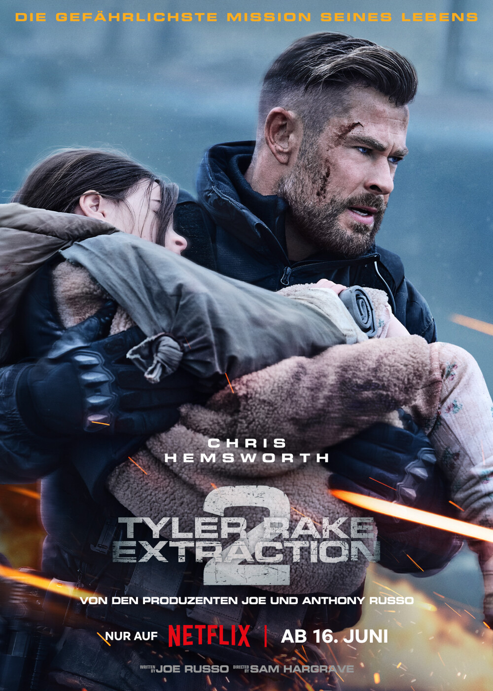 Affiche bourrée d'action avec Chris Hemsworth dans le rôle de Tyler Rake - Image 1 sur 3