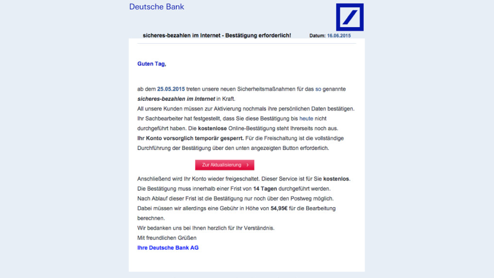 Deutsche Bank-Phishing: Neue Warnung vor Spam-Mails | NETZWELT