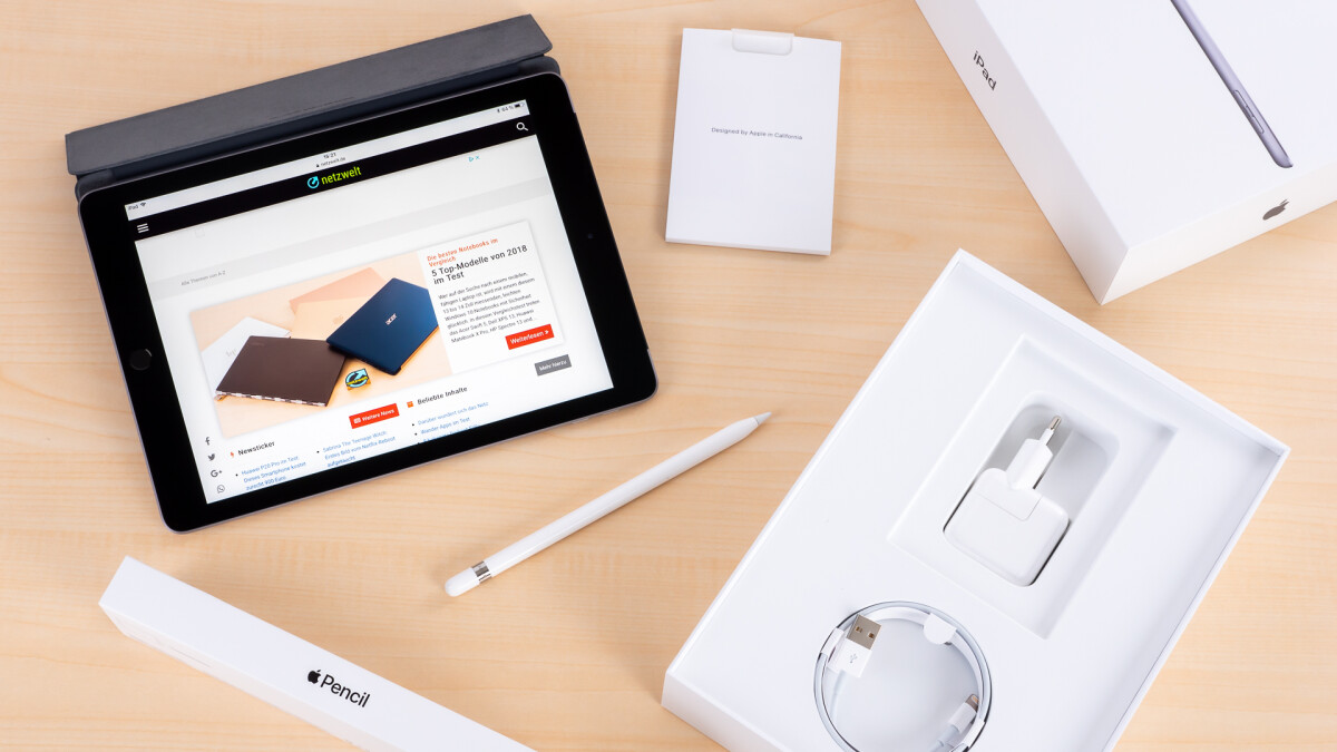 Power supply and cable are included, but the Apple Pencil is not.