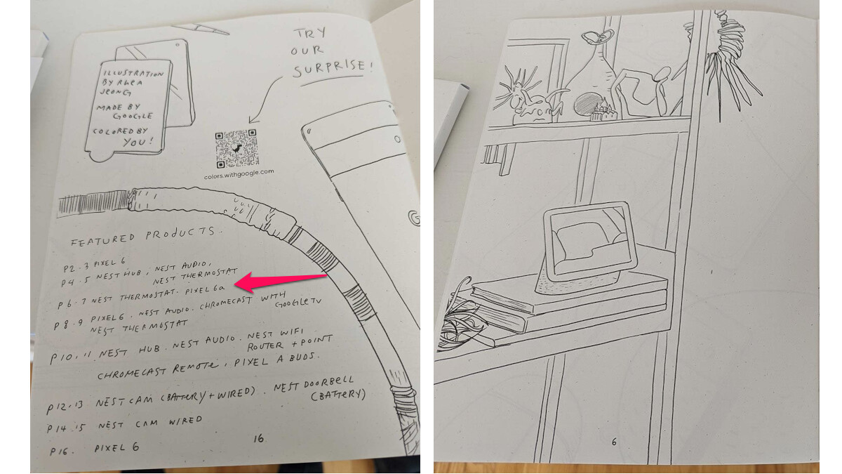 The Google coloring book with the entry in the table of contents.
