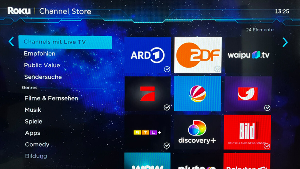 Im Roku Channel Store können Sie direkt die richtigen Apps herausfiltern, mit denen Sie Live-TV schauen können.