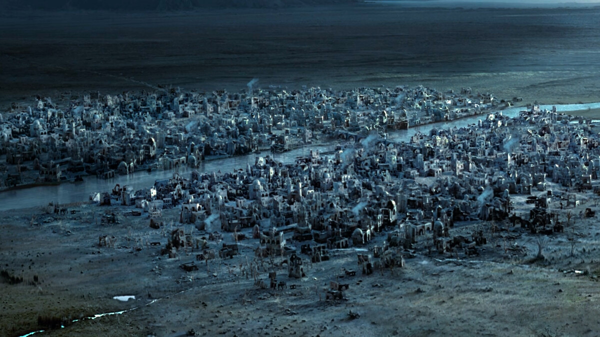 El Señor de los Anillos - Las Dos Torres: La ciudad de Osgiliath forma la frontera de Gondor y Mordor.