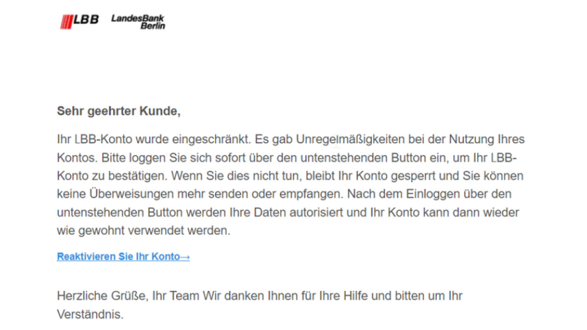 La Landesbank Berlin est concernée par le phishing.