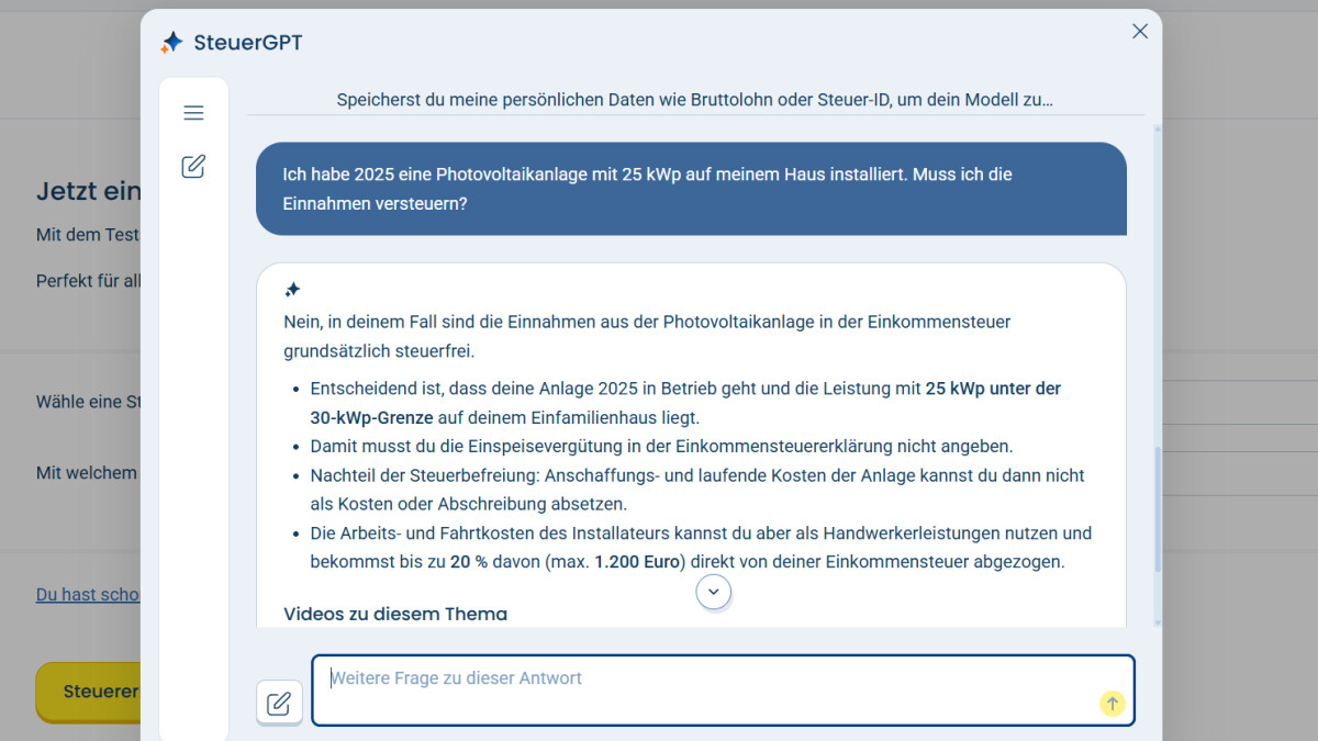 Komplizierte Frage, einfache Antwort: Hier kann SteuerGPT punkten.