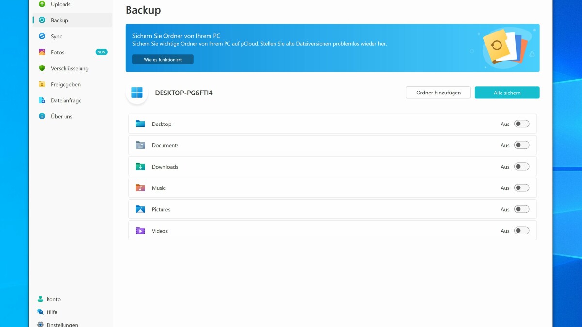 Anbieter pCloud wirbt mit einer Backup-Funktion, für größtmögliche Sicherheit empfehlen wir aber stets ein zusätzliches Backup auf einem externen Datenträger.