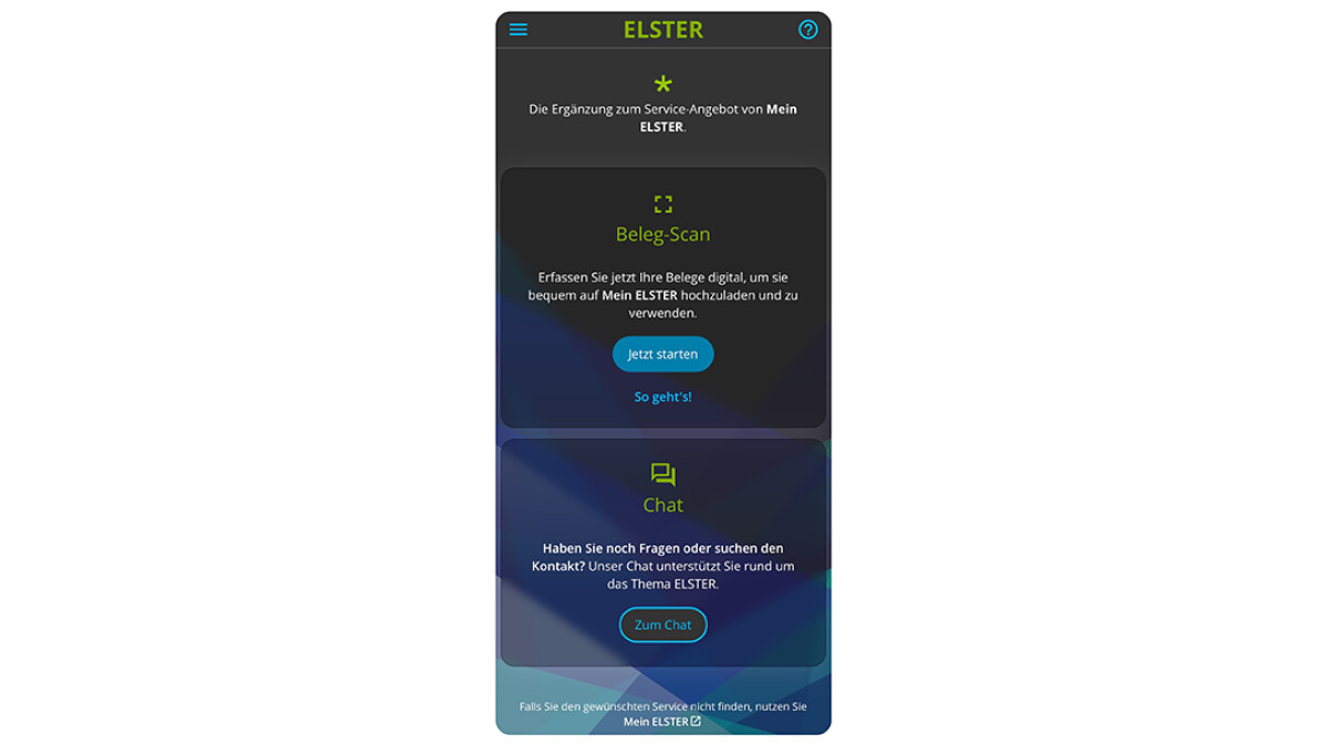 La aplicación "MiELSTER+" le ofrece un práctico escaneo de recibos con el que podrá escanear sus recibos como prueba y cargarlos en Mein Elster.