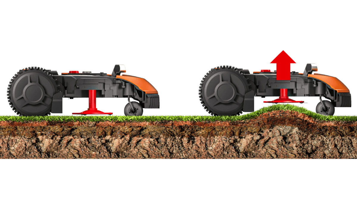 The self-leveling mowing deck of the Plus variants can compensate for uneven surfaces.