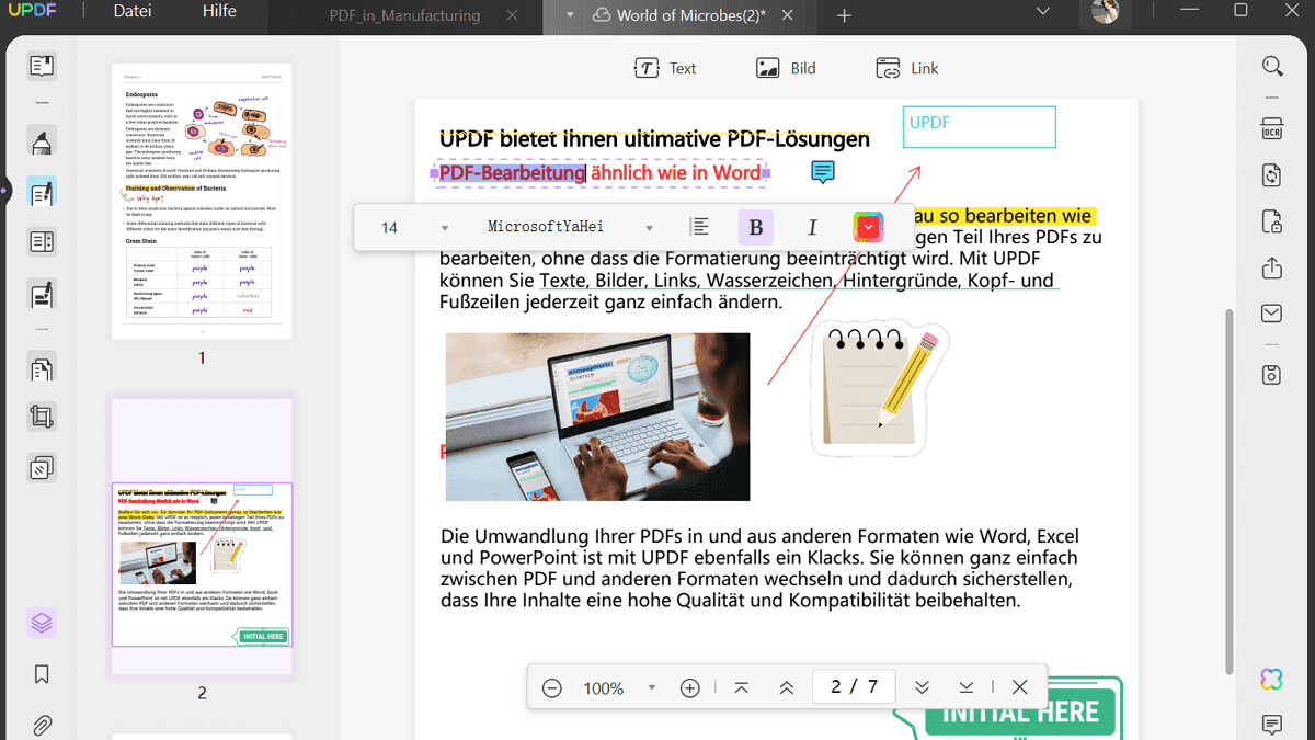 UPDF permite muchas vistas, puede crear notas y editar sus archivos PDF.