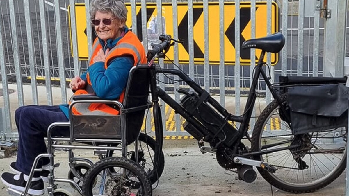 Kevin Harvey built this special electric wheelchair bike for his wife Beverly.