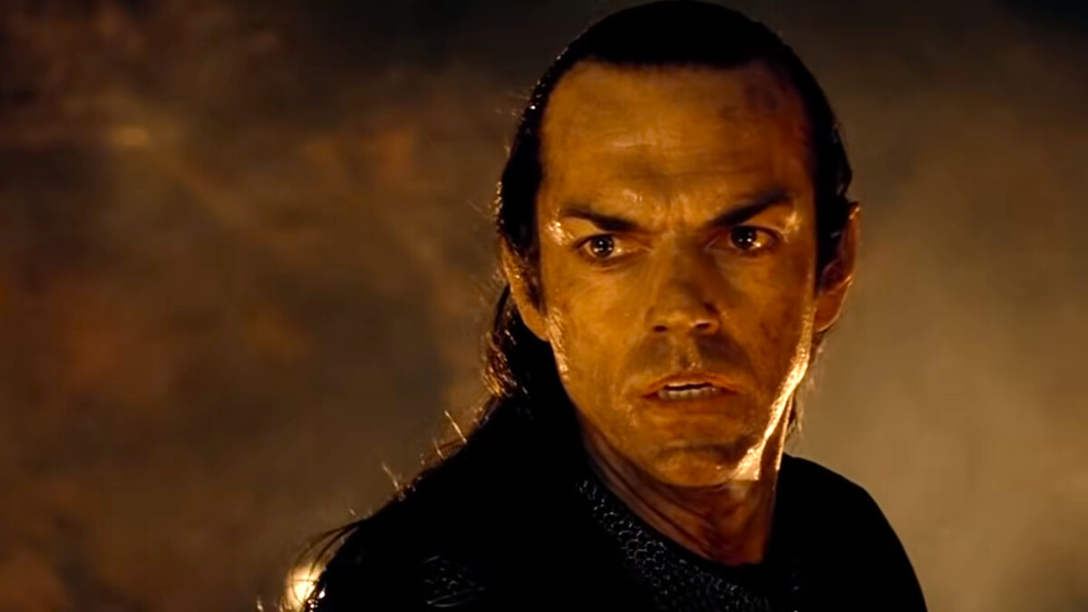 The Lord of the Rings - The Fellowship of the Ring: Elrond (Hugo Weaving) asks Isildur (Harry Sinclair) to throw the One Ring into the fire of Mount Doom.