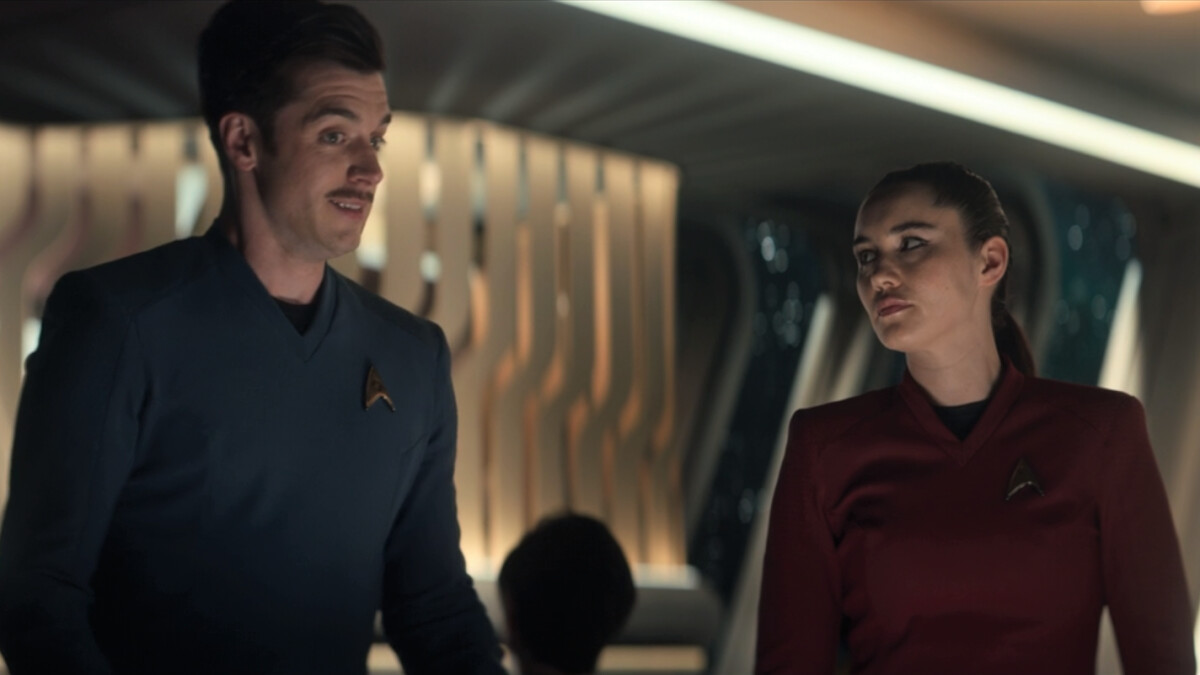 Star Trek Strange New Worlds: Sam Kirk (Dan Jeannotte) and La'An Noonien Singh (Christina Chong).
