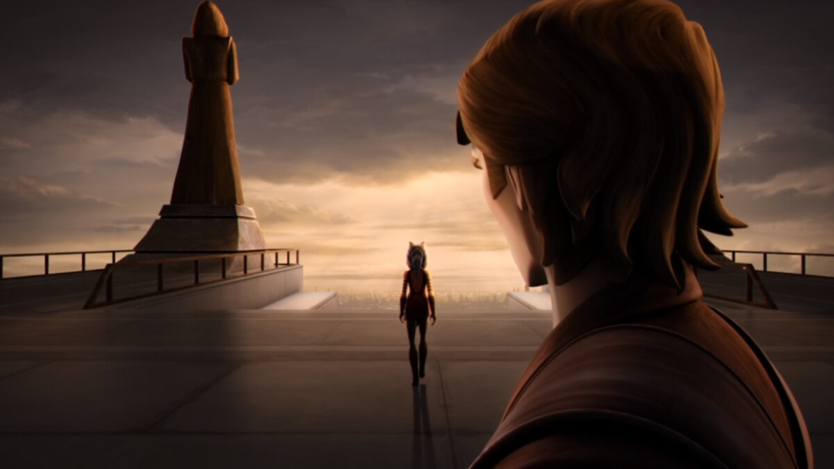 In "Star Wars The Clone Wars" Ahsoka Tano leaves the Jedi Order, leaving Anakin Skywalker behind.