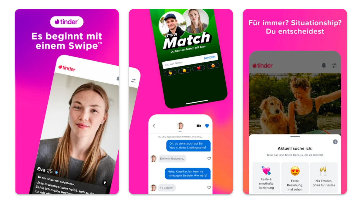 Tinder zeigt euch eine Bildersammlung und einen kurzen Beschreibungstext eures möglichen Matches.