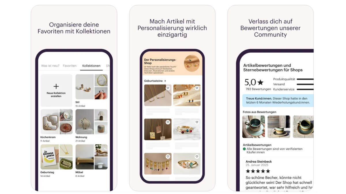 Die Etsy-App hilft euch, eure Lieblingsartikel zu organisieren. Ihr könnt sie auch personalisieren und bekommt Empfehlungen.