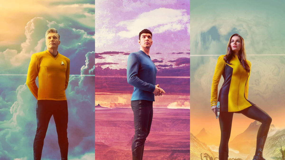 Star Trek Strange New Worlds: The New Character Posters feature the Enterprise's new crew, including Captain Pike (Anson Mount), Spock (Ethan Peck) and Una (Rebecca Romijn).