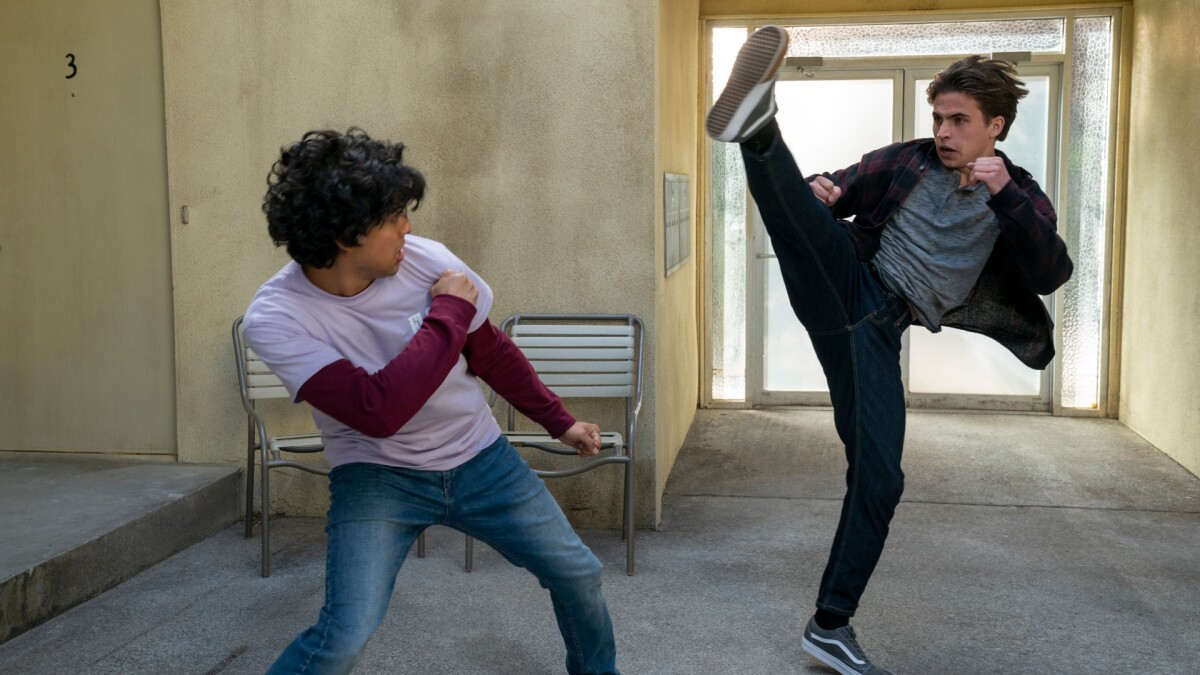 Cobra Kai Season 5: Robby (Tanner Buchanan) and Miguel (Xolo Mariduena) settle their differences.
