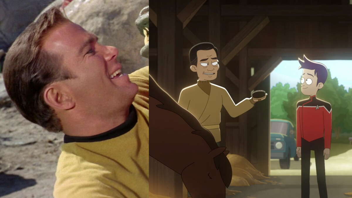 Viaje a las estrellas: en "Cubiertas inferiores" La temporada 3 hace referencia a la disputa personal de la estrella de Sulu, George Takei, y el actor de Kirk, William Shatner, en un nivel meta.