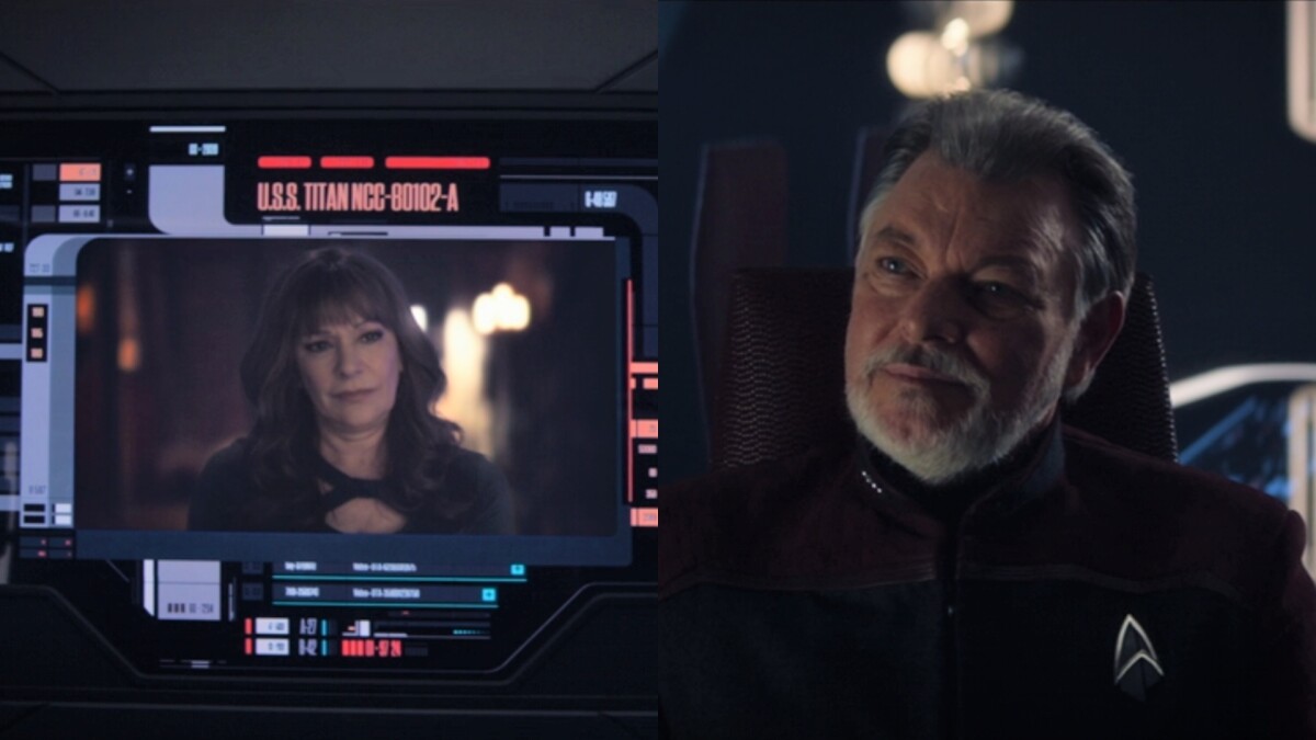 Star Trek Picard Temporada 3: En el episodio 4, Deanna Troi (Marina Sirtis, izquierda) y Will Riker (Jonathan Frakes, derecha) tienen un momento conmovedor.