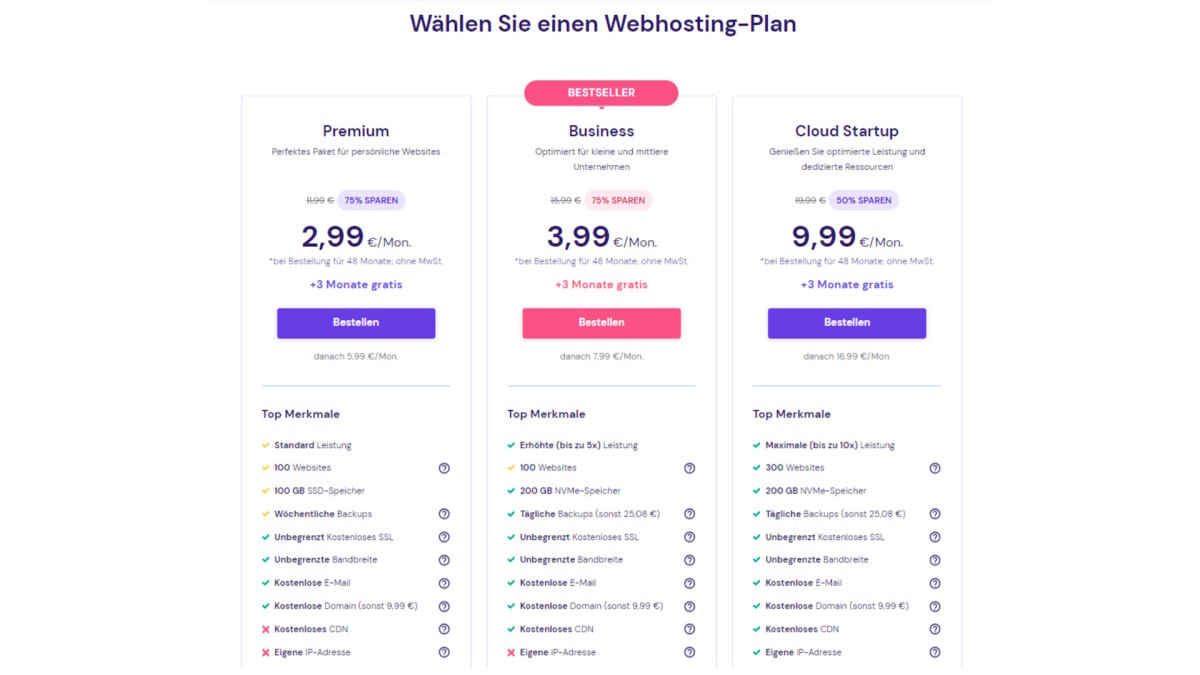 Webhosting-Vergleich: Pläne Hostinger