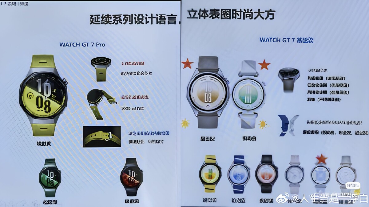 Die Bilder aus dem Weibo-Post der Huawei Watch GT 7 Pro (links) und GT 7.