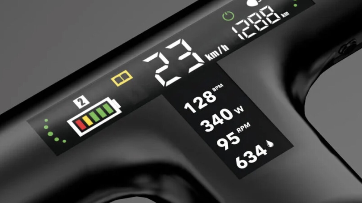 Wer einen optionalen Herzfrequenzsensor anschließt, kann auf dem T-förmigen Display Puls und Kalorienverbrauch anzeigen. Weitere Daten liefern Sensoren aus dem Flugzeugbau bei.