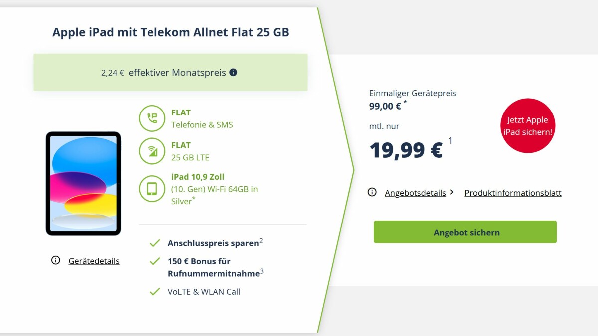 Starkes iPadBundle bei Mit 25 GB im TelekomVertrag nur 19 Euro im Monat NETZWELT
