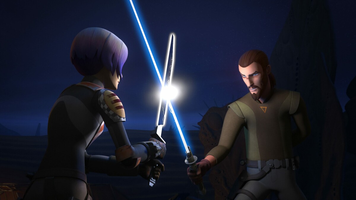 Star Wars Rebels: Sabine Wren y Kanan Jarrus aprenden a usar un sable de luz.