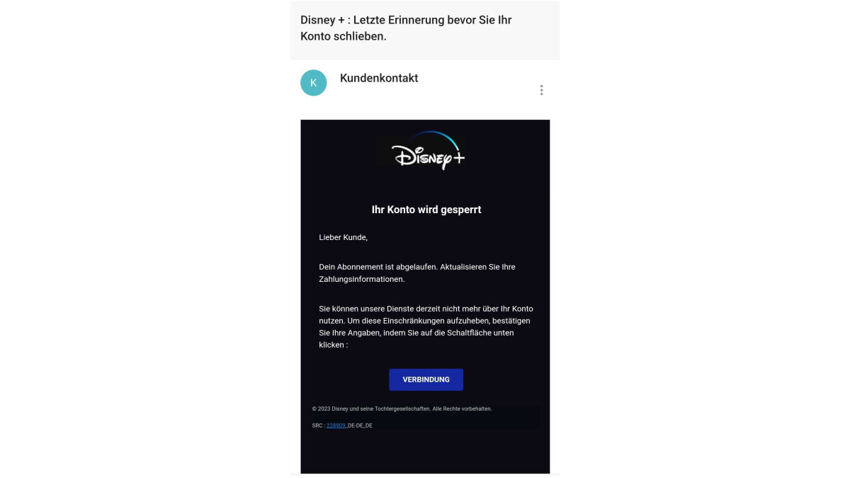 Disney+-Kunden in Gefahr: Diese Mail stammt nicht vom Streamingdienst ...