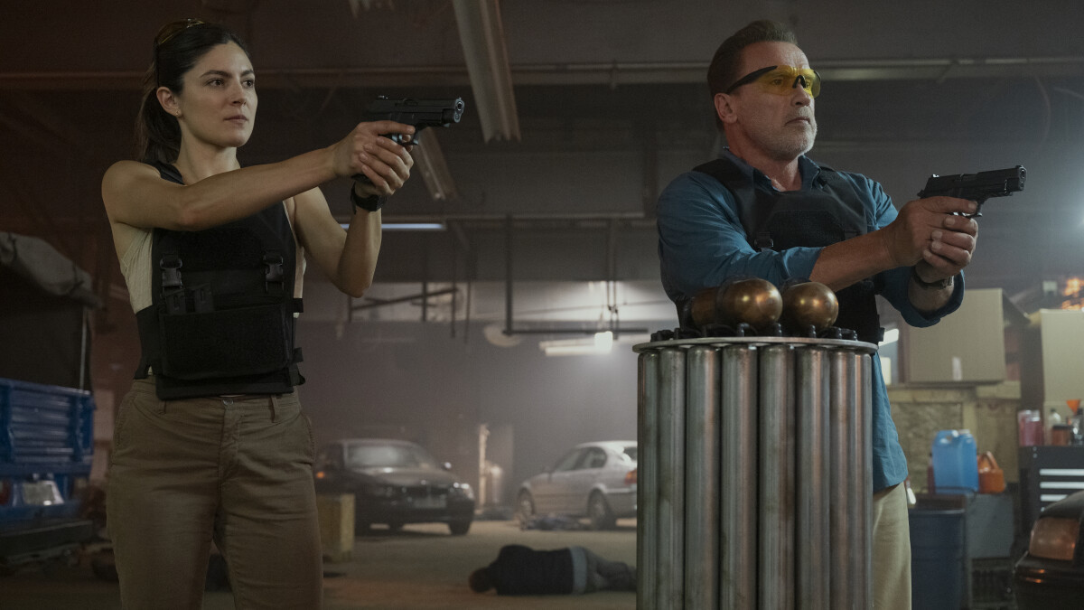 FUBAR: Monica Barbaro as Emma Brunner and Arnold Schwarzenegger as Luke Brunner.