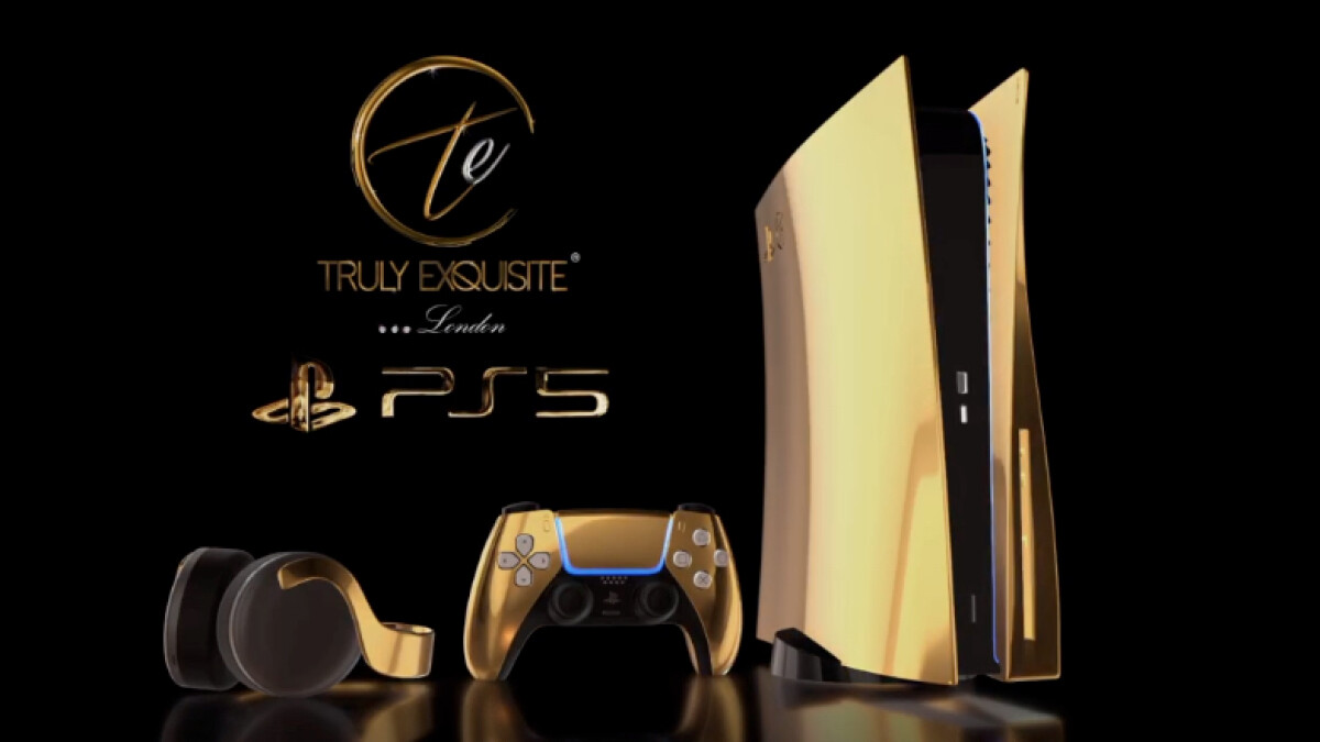 PlayStation 5 und Zubehör in 24-Karat Gold.