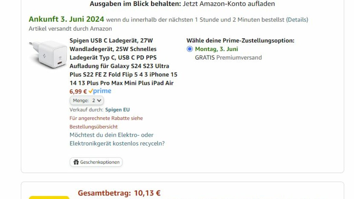 Cargador USB-C de Spigen en Amazon: Dos por diez euros