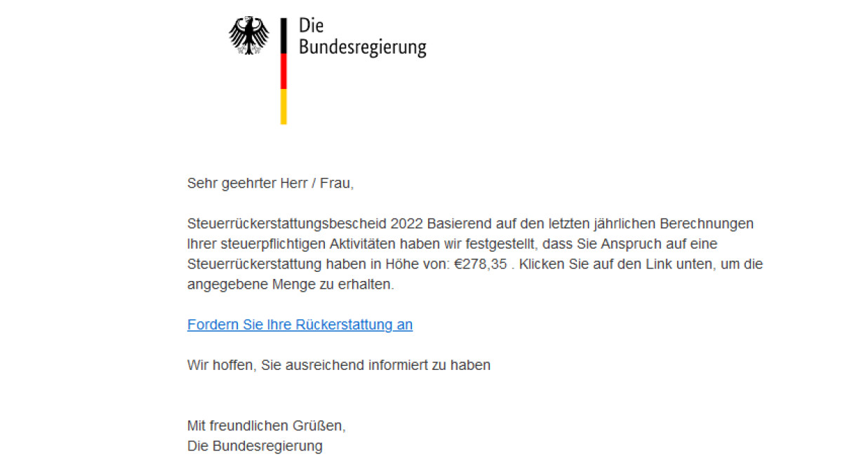 bundeszentralamt für steuern fake mail 2025
