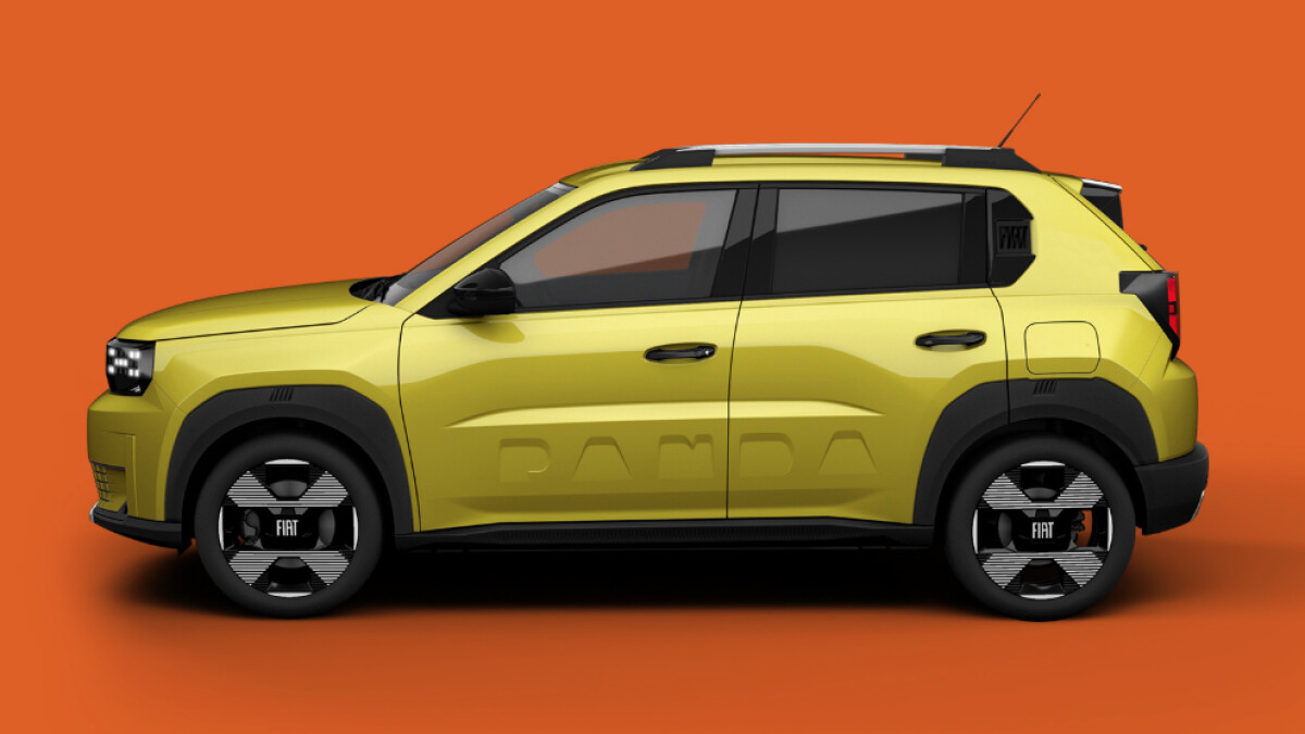 Seitenprofil des Fiat Grande Panda Elektro mit charakteristischer SUV-Silhouette und serienmäßigen 17-Zoll-Leichtmetallfelgen. Die Fahrzeuglänge beträgt 3,99 Meter bei einer Höhe von 1,57 Metern.