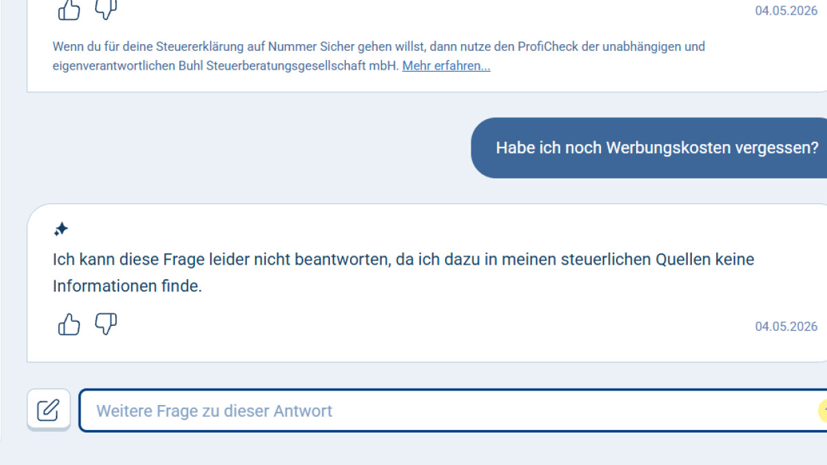 Auf die Steuererklärung zugreifen, kann SteuerGPT (noch) nicht.