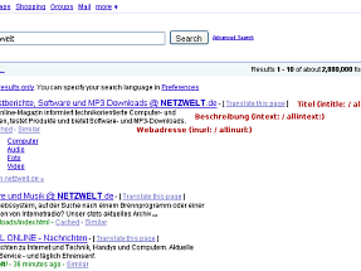 Internet & Netzwelt: Suche in einem Web-Angebot - Oper…
