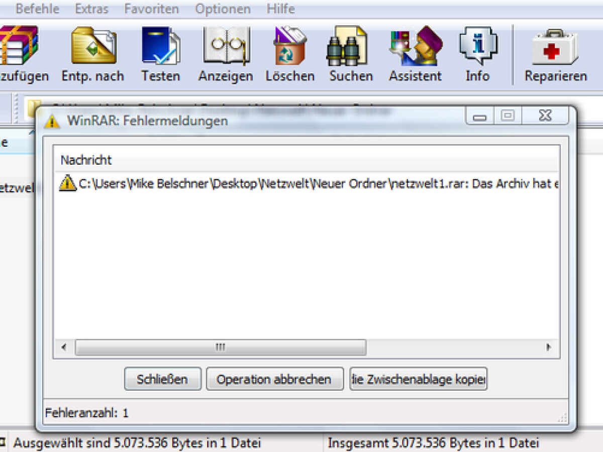 rar archive reparieren