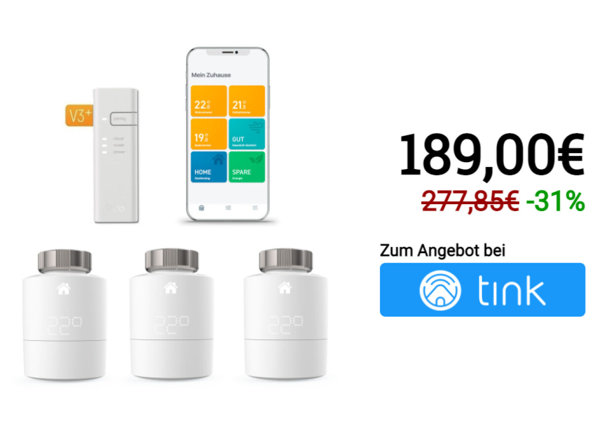 Tado Smartes Heizkörper-Thermostat Starter Kit V3+ mit 3 Thermostaten & Bridge