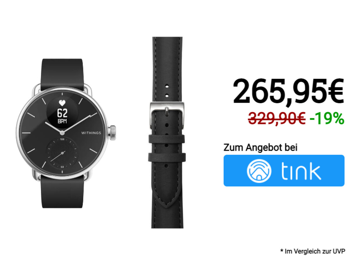 Withings ScanWatch 38mm + gratis Withings Activité Leder-Armband 18mm