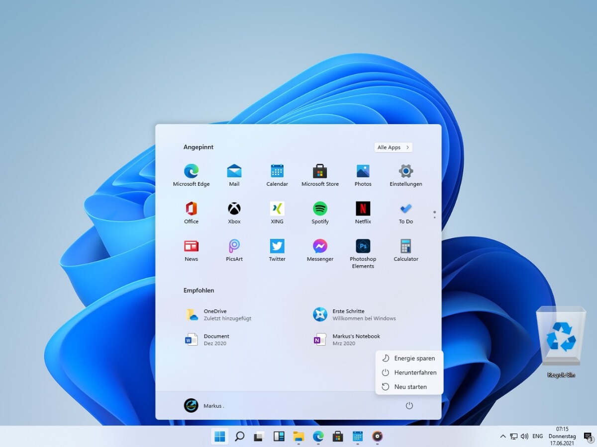 Tak wygląda nowe menu startowe systemu Windows 11.