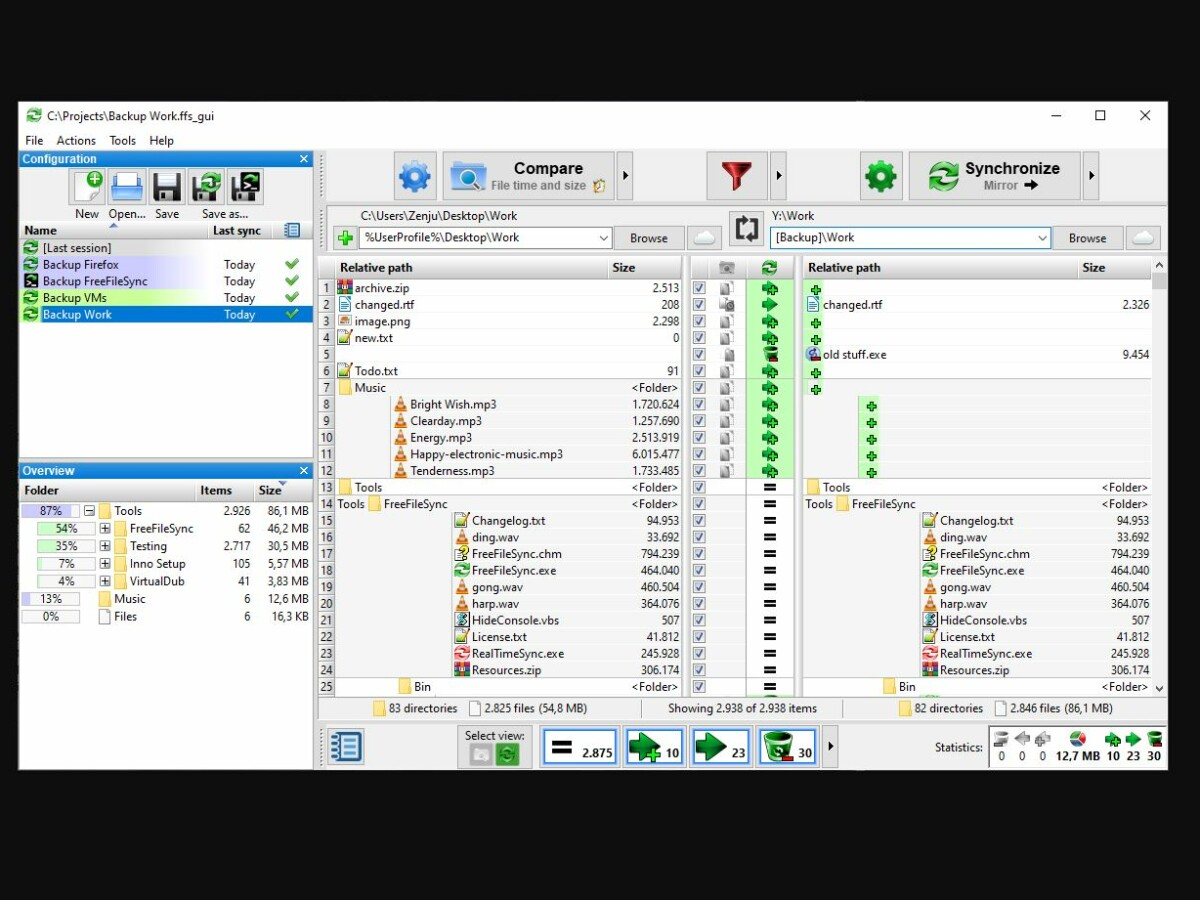 Mit der Oberfläche von FreeFileSync habt ihr alle Vergleichsoptionen auf einen Blick.