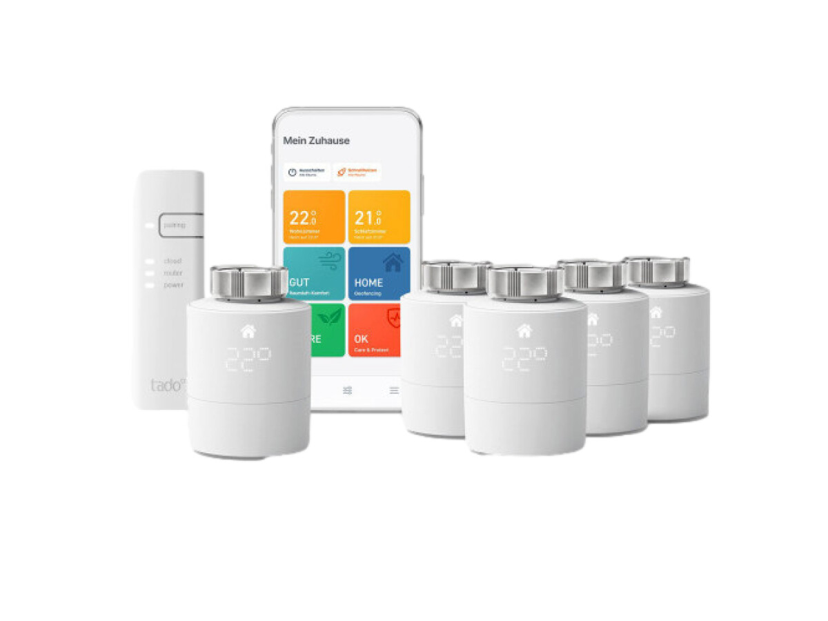 Isolated tado° Smart Radiator Thermostat Starter Kit V3+ with 5 thermostats