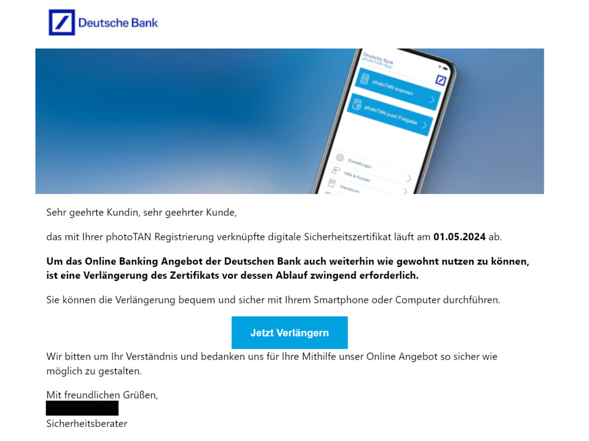 Deutsche Bank phishing.
