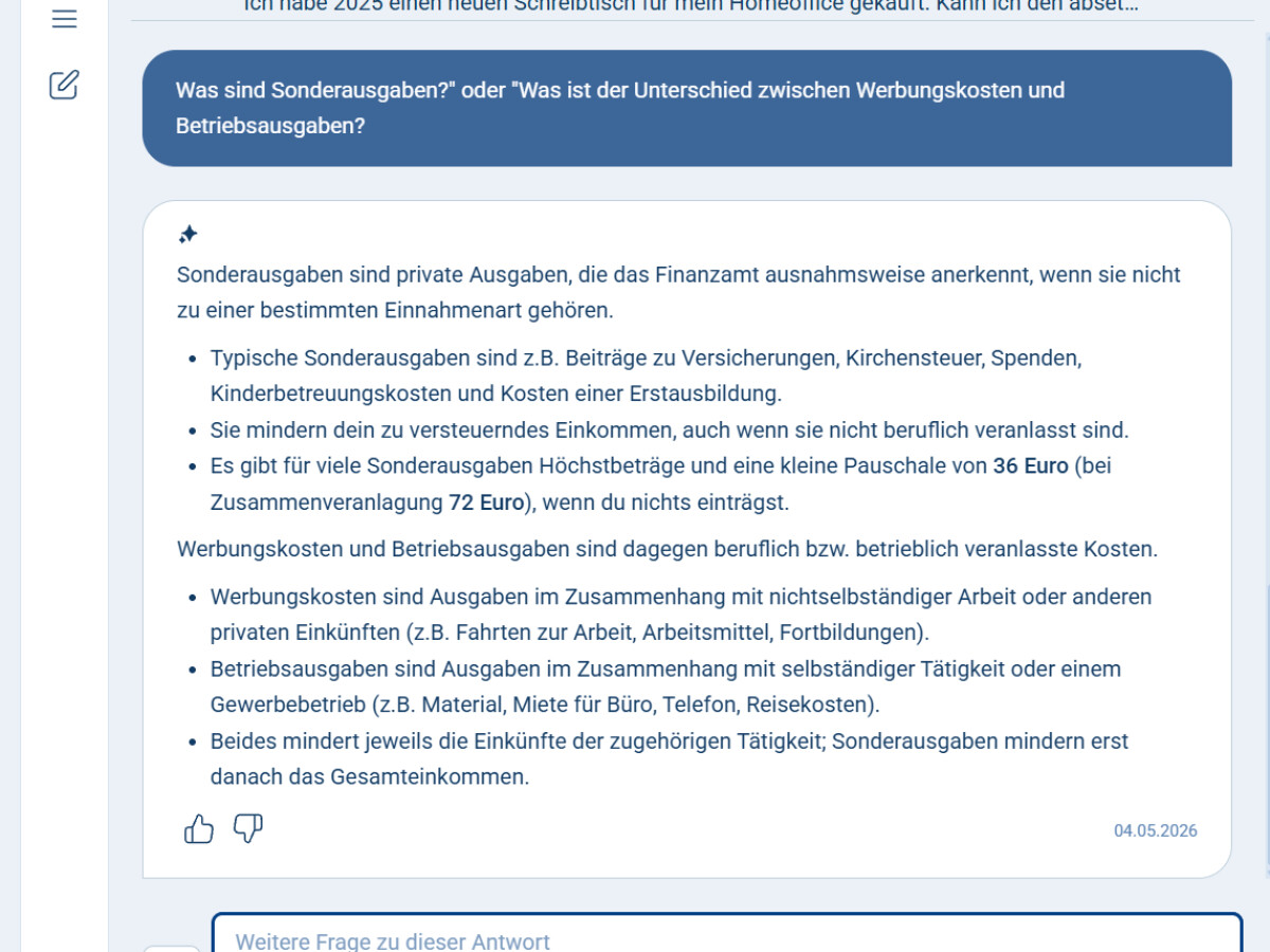 Konkrete Fragen, konkrete Antworten: Das liefert SteuerGPT.