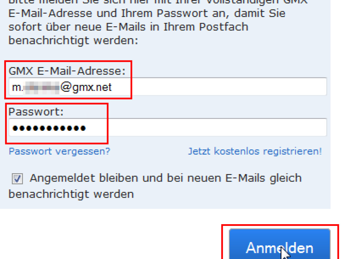 Sofort gmx login Email account
