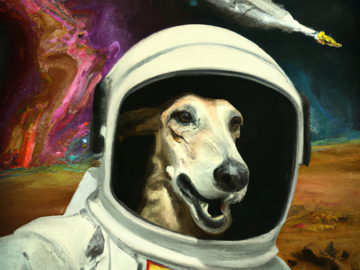 DALL-E's take on an astronaut greyhound escaping from an exploding earth