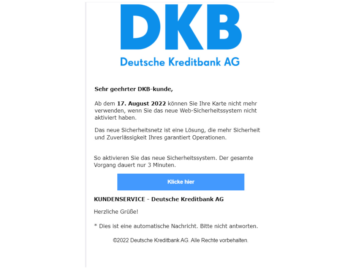 "Bitte Aktivieren Sie Das Neue Sicherheitssystem": DKB-Phishing Fordert ...